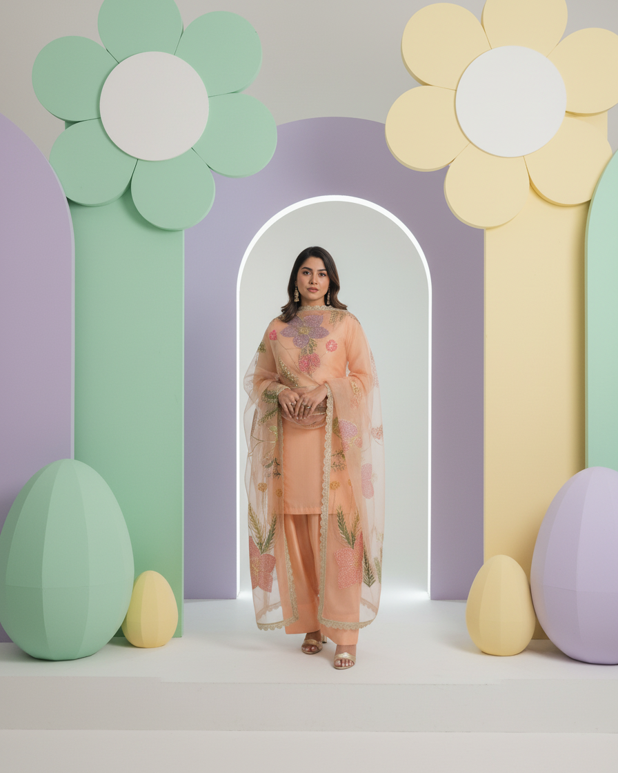 Peach Garden Handpainted Suit