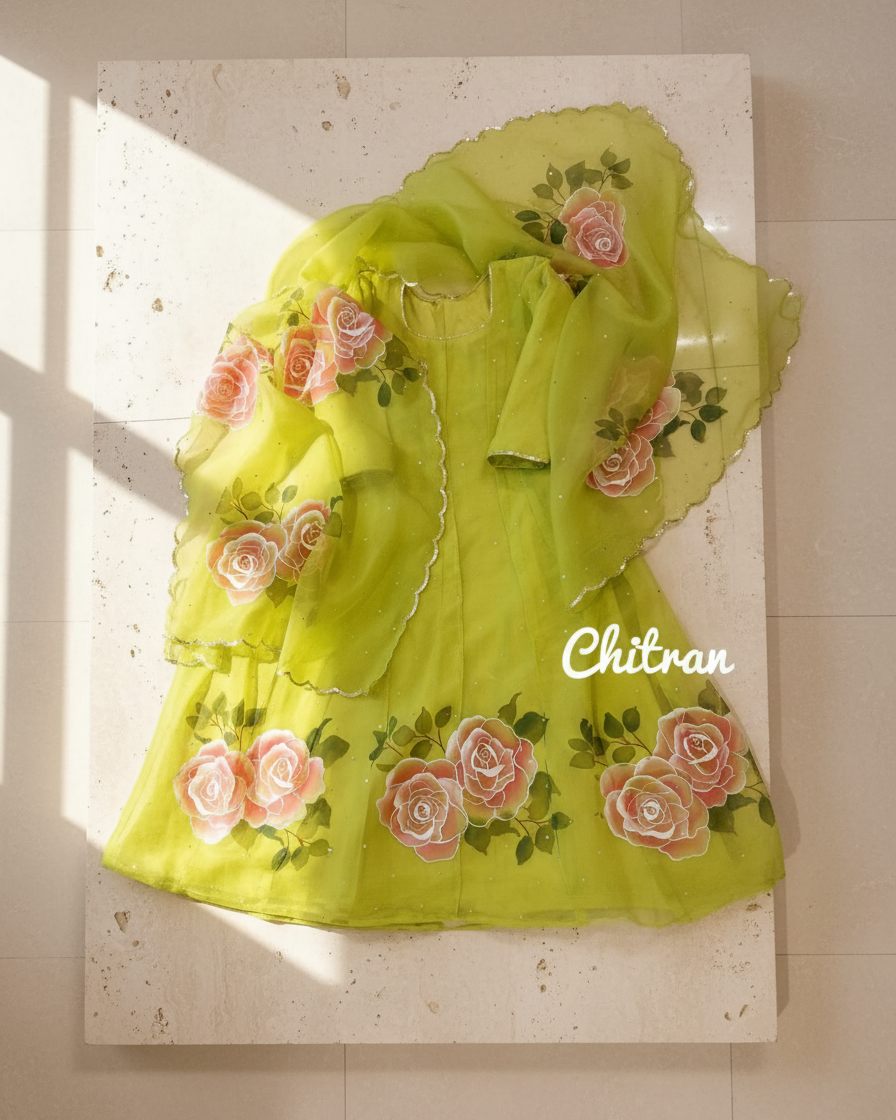 Lime Blossom Handpainted Anarkali