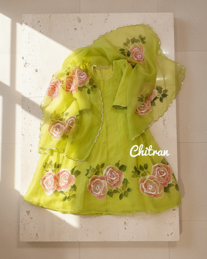 Lime Blossom Handpainted Anarkali