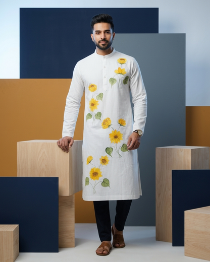 Ivory Sunflower Handpainted Kurta