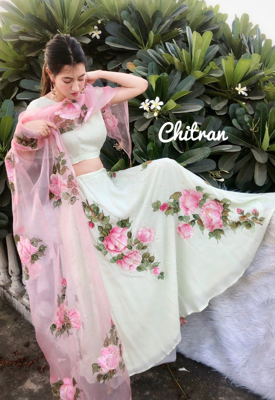 Handpainted Rose Garden Lehenga Set