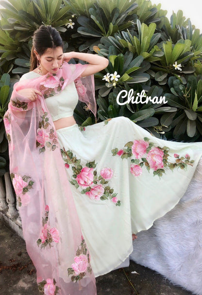 Handpainted Rose Garden Lehenga Set