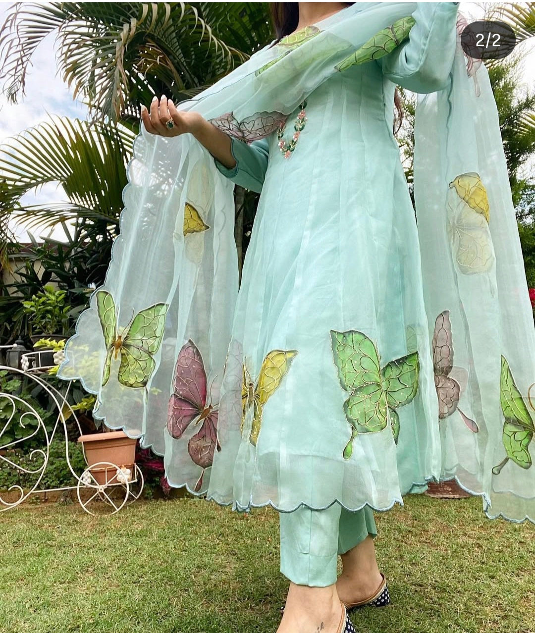 Butterfly Garden Handpainted Anarkali