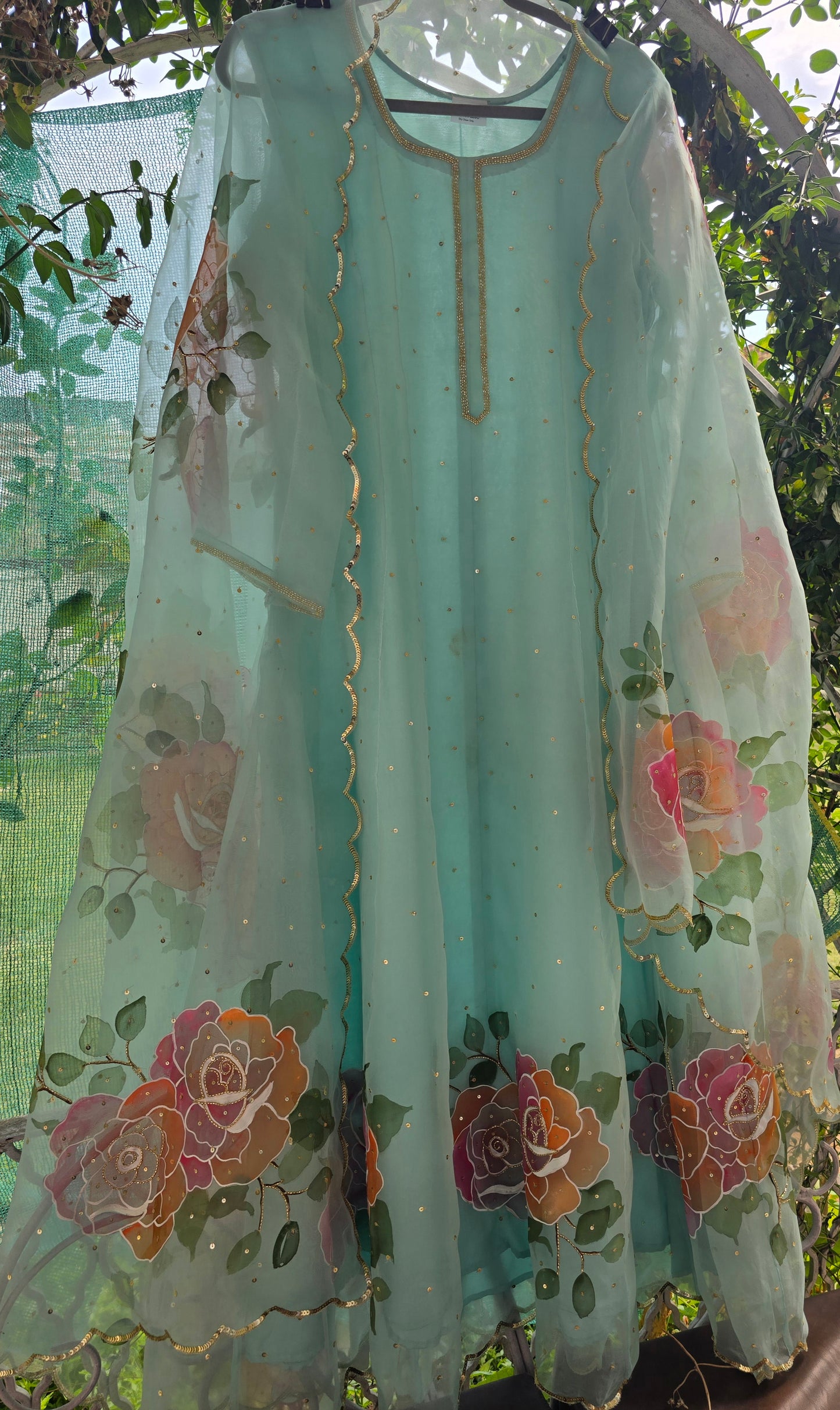 Dual shaded Roses Handpainted Anarkali.