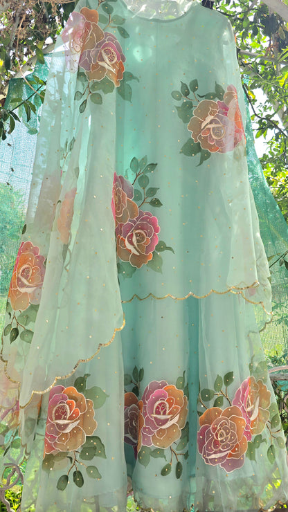 Dual shaded Roses Handpainted Anarkali.