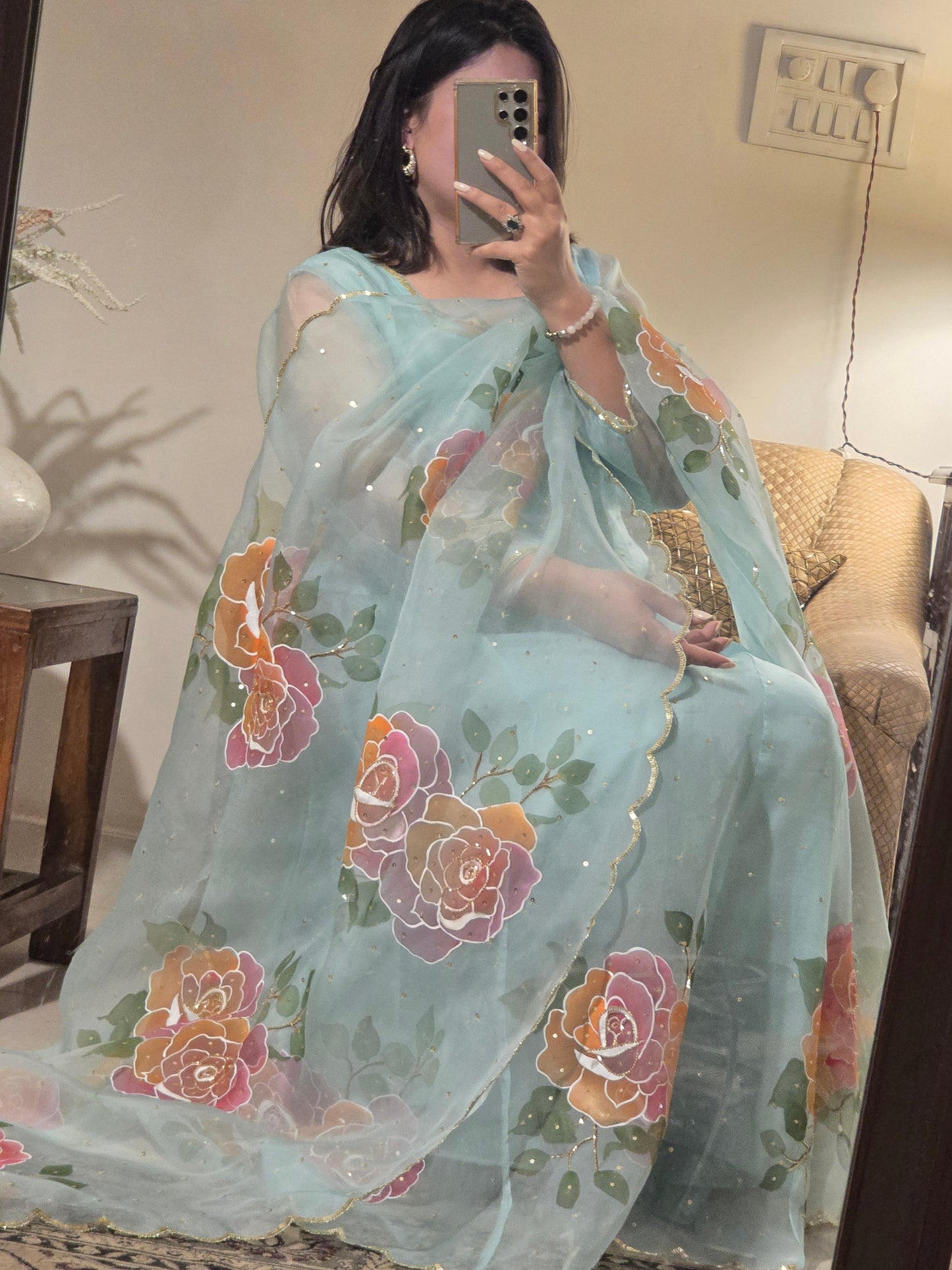 Dual shaded Roses Handpainted Anarkali.