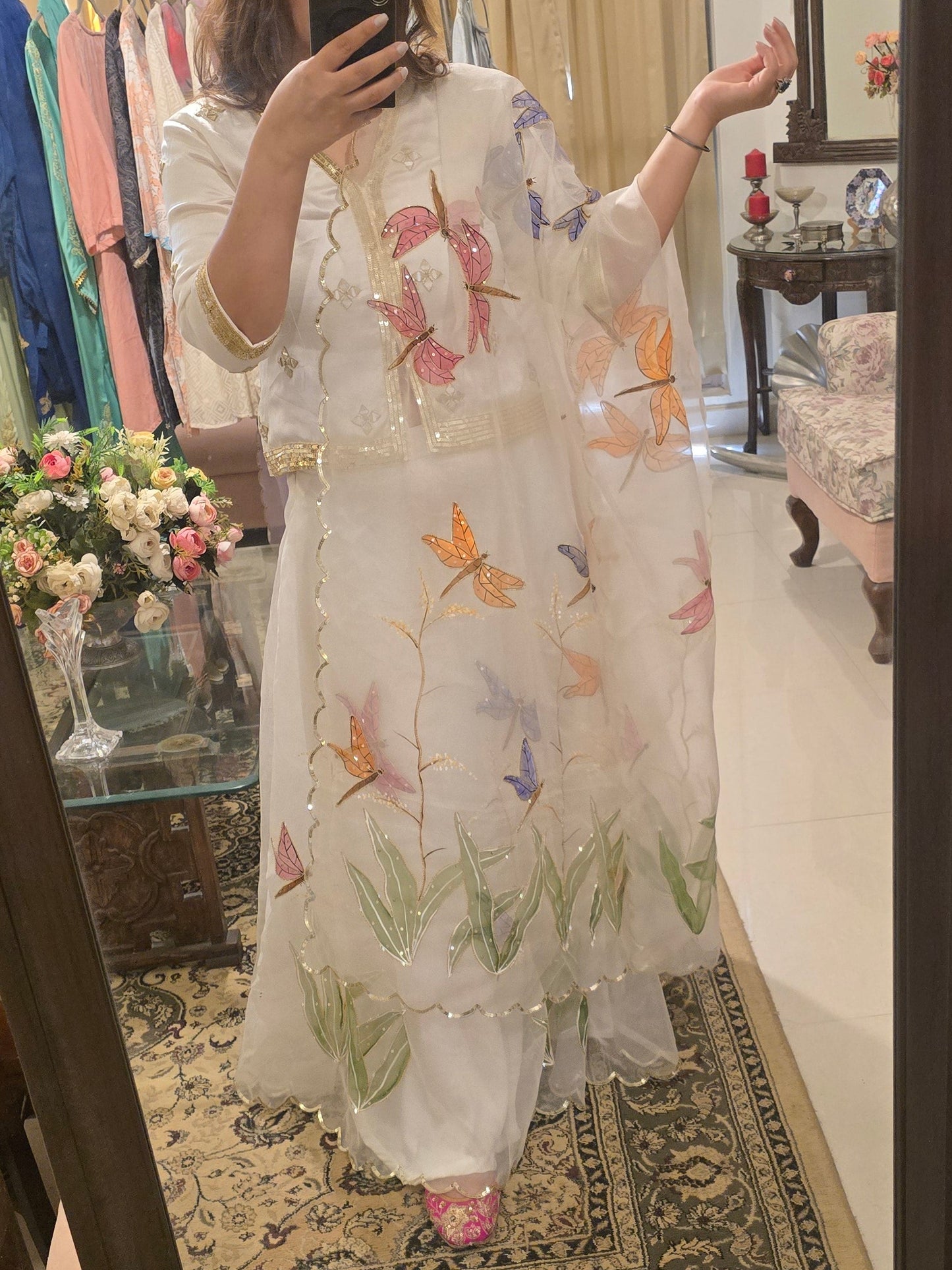 Handpainted Butterfly Garden Anarkali Set