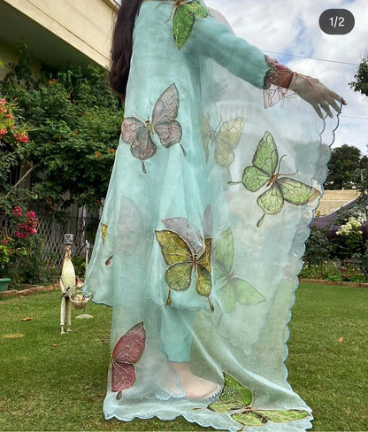 Butterfly Garden Handpainted Anarkali