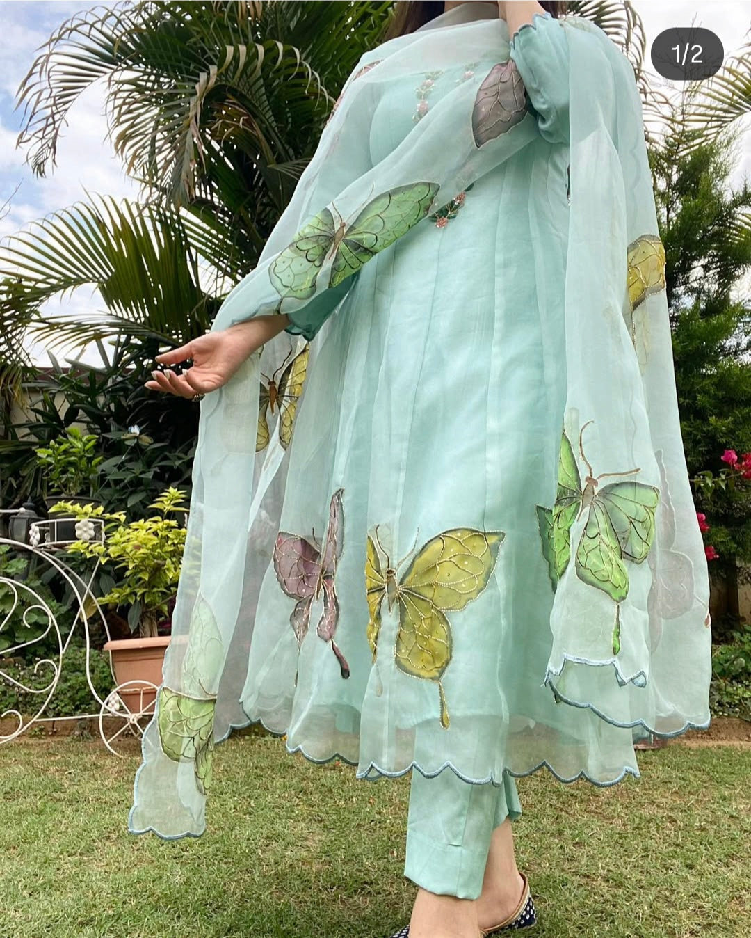 Butterfly Garden Handpainted Anarkali