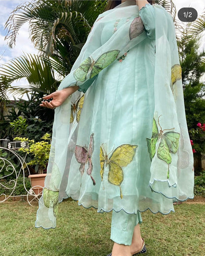 Butterfly Garden Handpainted Anarkali